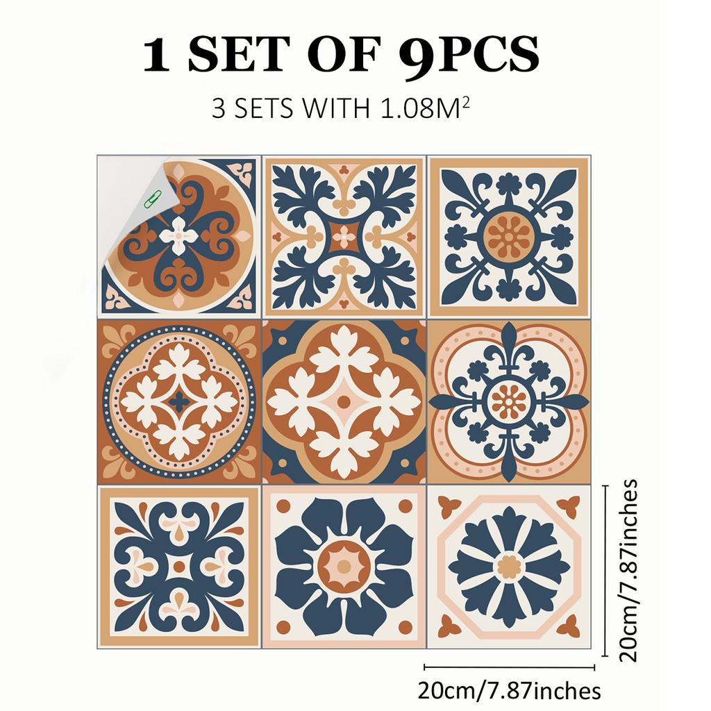 Mediterranean Wind Thickened Living Room Wear-Resistant Retro Pvc Floor Sticker Matte Floor Tile Self-Adhesive Bathroom Wall Sticker