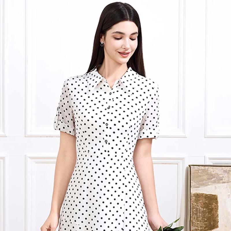 

JESSIE Women s Vintage Polka Dot Lapel A-Line Dress L