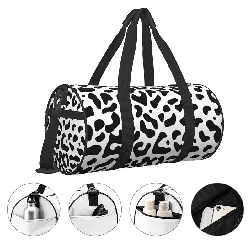 Witte Luipaard Ronde Reistassen voor Mannen Vrouwen Opvouwbare Bagage Tas Sport Gym Yoga Tas met Schoencompartiment Natte Zak
