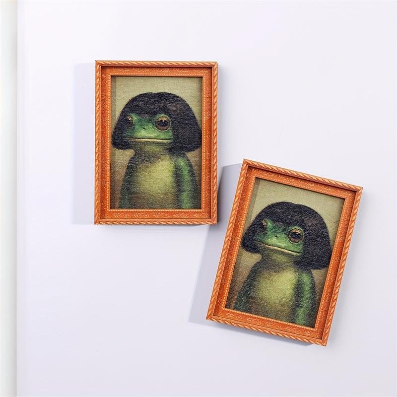 1Pc Mini Wooden Photo Frame Frog Fridge Magnet Funny Green Frog & Haircut Modern Kitchen Decor Durable Refrigerator Ornament