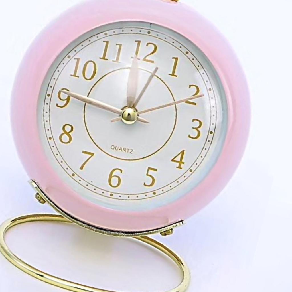 Small Round Clock Circular Base Mute Corrosion Resistance Quartz Bedside Alarm Clock with Night Light for Bedroom