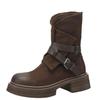 2026 Autumn New Dark Brown Retro Old Color Fashion Boots Women's Thick Heel Low Heel Round Head British Mid-style Boots