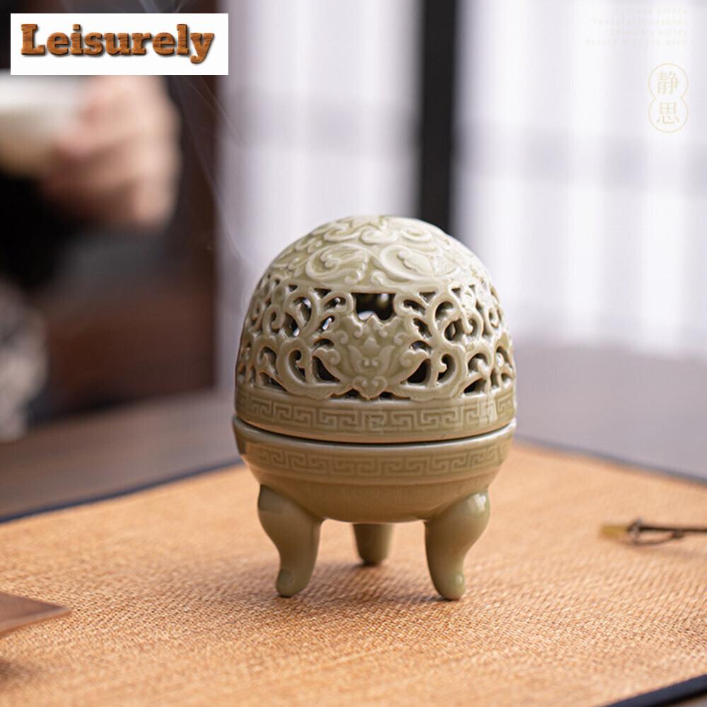 Celadon Three Legged Plate Incense Burner Creative Aromatherapy Stove Tea Table Ceramic Decoration Agarwood Sandalwood Furnace