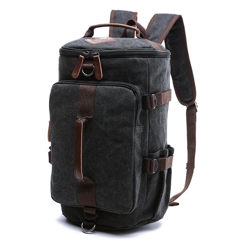 Men's Canvas Backpack Vertical Square Travel Canvas Bag Outdoor Large-capacity Cylinder Student School Bags