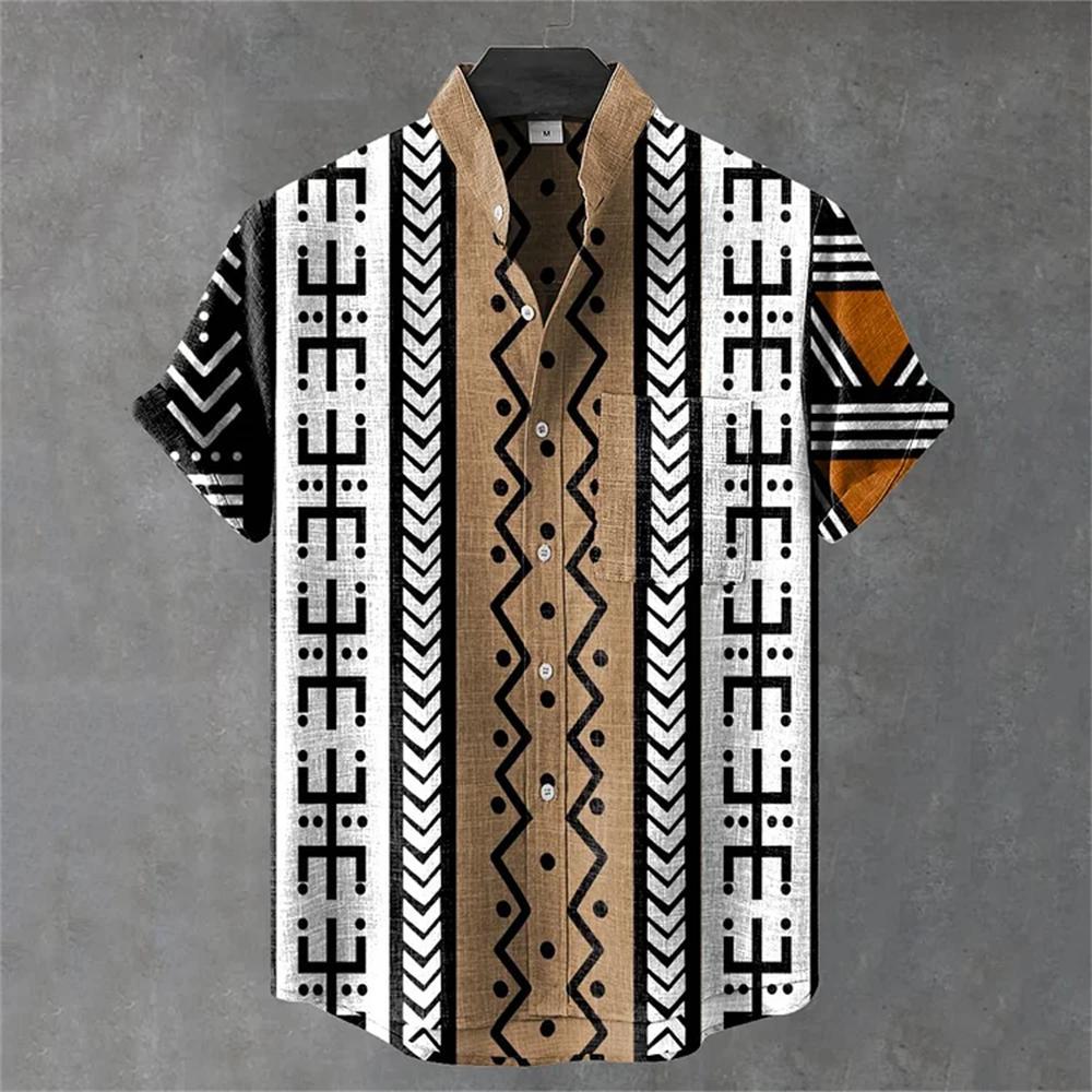 Men's Shirt 3D Retro Geometric Pattern Comfortable and Fashionable Short-sleeved Shirt Large Size Fast Delivery