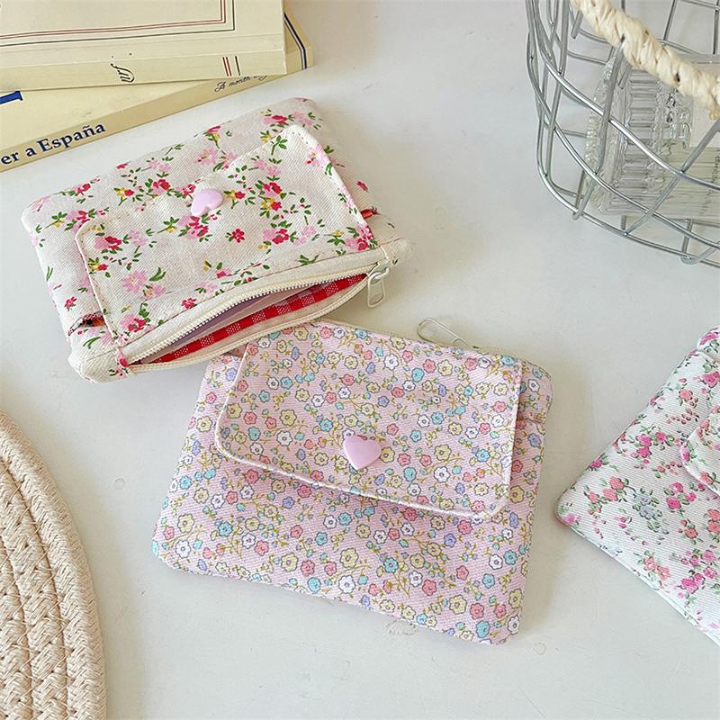 Ins Style Flowers Card Holder Coin Purse Id Card Bank Card Protective Cover Small Wallet Key Organizer Double Layer