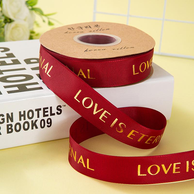 2,5 cm LOVE Heißgeprägtes Blumenband - Herzmotiv Bouquetmaterial