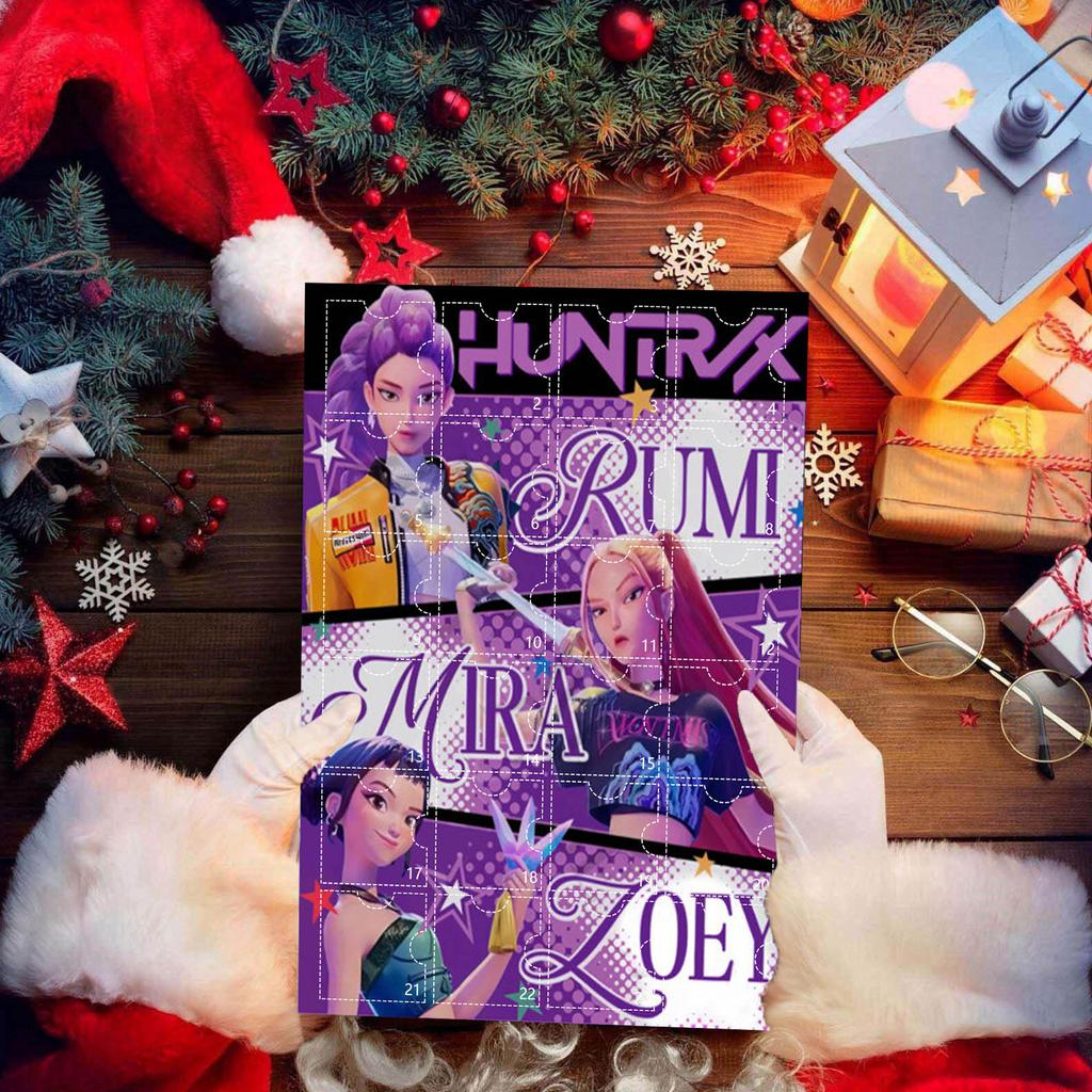 K-Pop: Caixa Surpresa Caçadores de Demônios HUNTR/X Caixa Misteriosa Rumi Mira Zoey Calendário de Contagem Regressiva para o Halloween Chaveiro Presente de Festival para Crianças