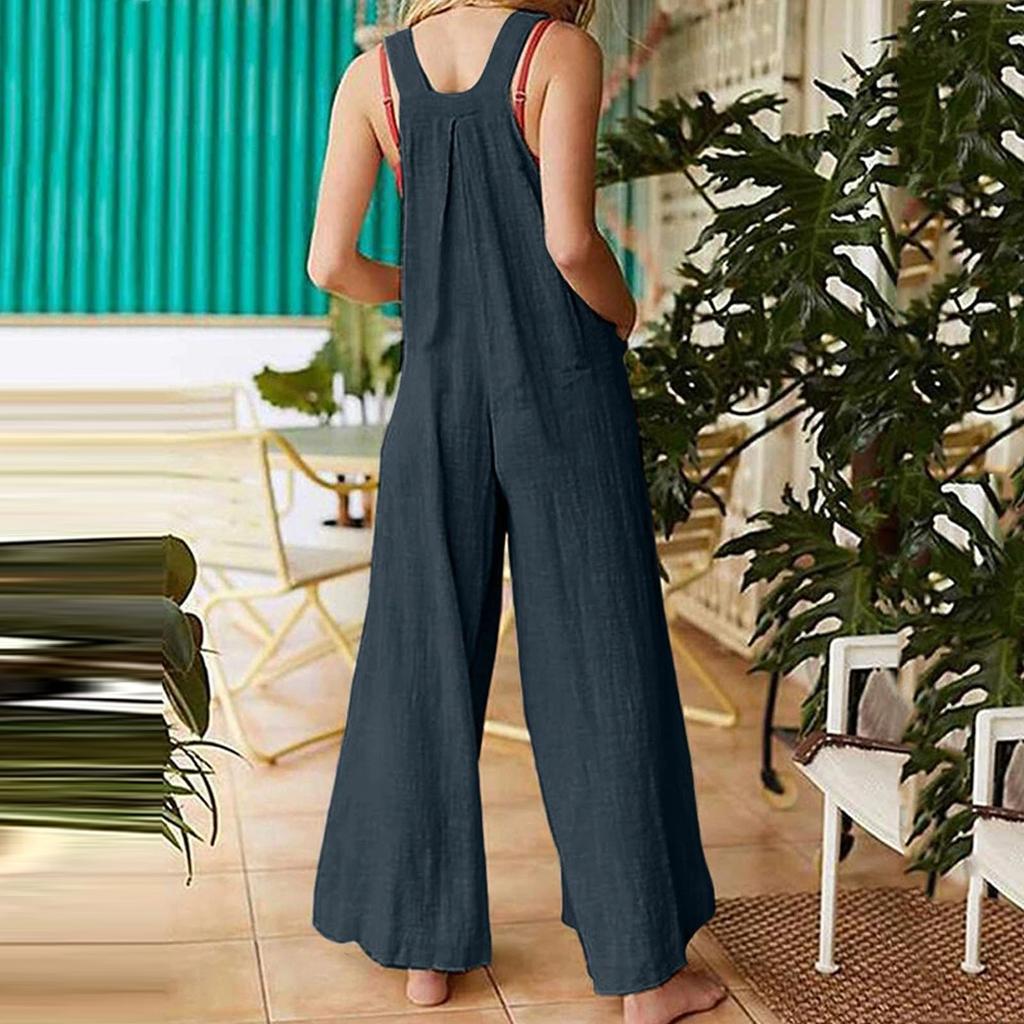 ქალთა მოდა ერთიანი ფერის ჩასმა ჯიბეები რეტრო ღილაკიანი კომბინეზონი