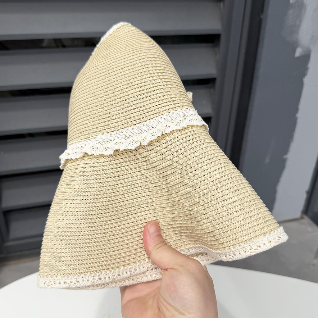 Lace Ribbon Bow Empty Top Hat Women's Summer Big Eaves Straw Sun Hat Sunscreen Resort Beach Straw Hat