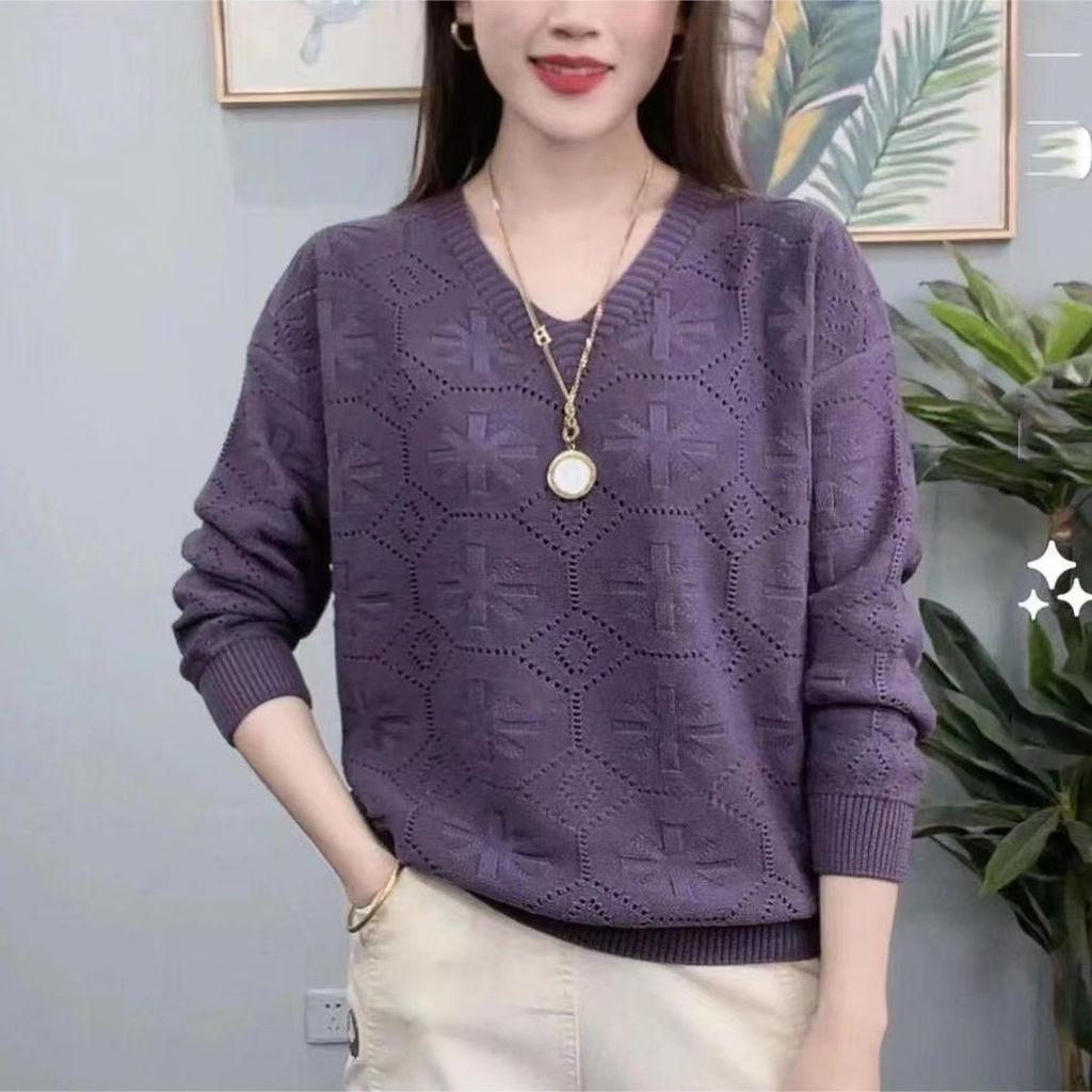 Women Hollow Out Sweaters V-Neck Pullovers Women Autumn Winter Sweaters Long Sleeve Solid Casual Loose Knitted Jumper
