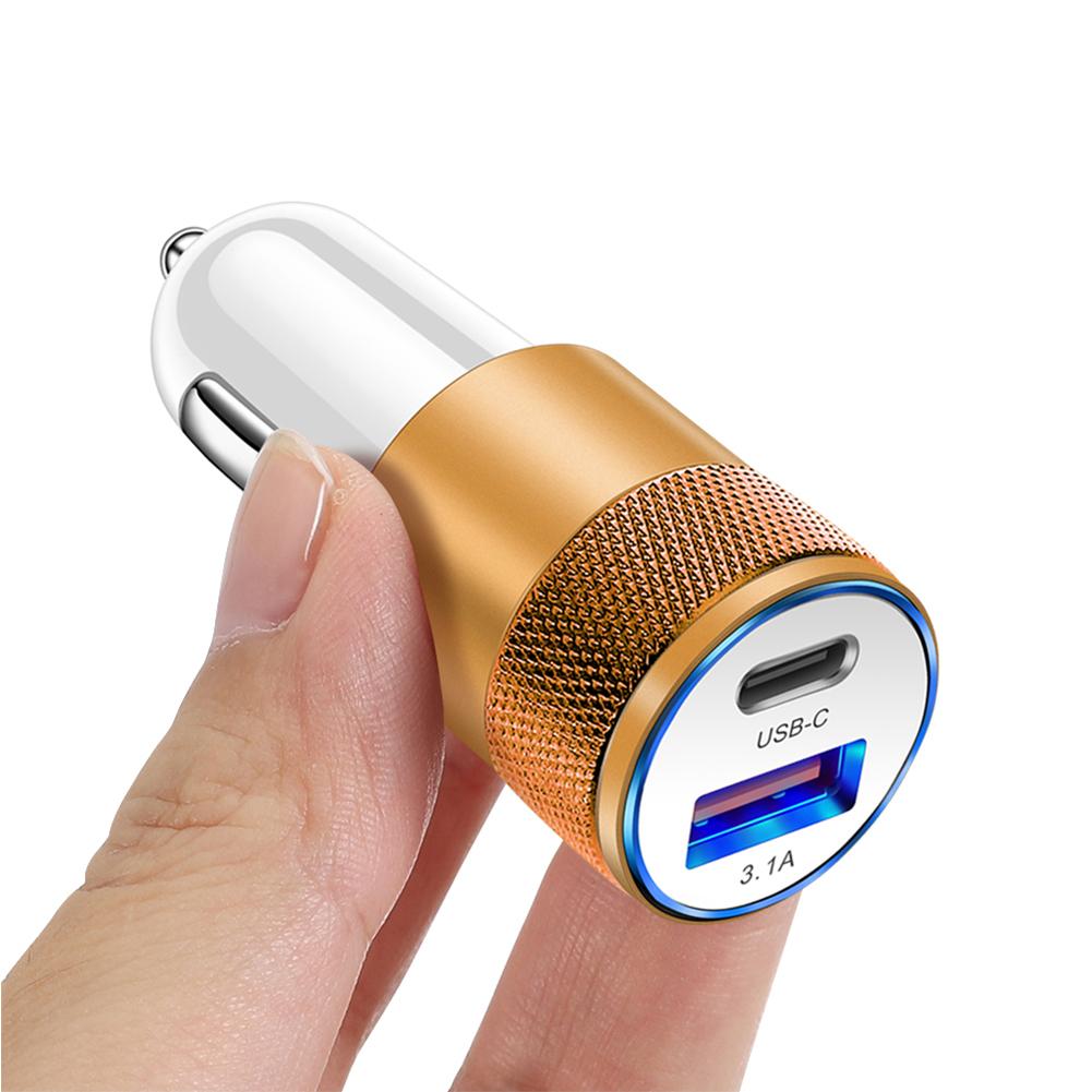 Type C USB 2 Port Car Charger Phone Charger 3.1A Fast Charging 12V 15W Cigarette Lighter Adapter Power Outlet for iPhone Samsung