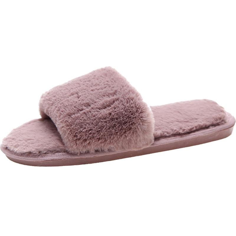 Cozy Plush Cotton Slippers for Women - Indoor Autumn/Winter Open Toe, One-Strap, Flat Bottom, Plus Size