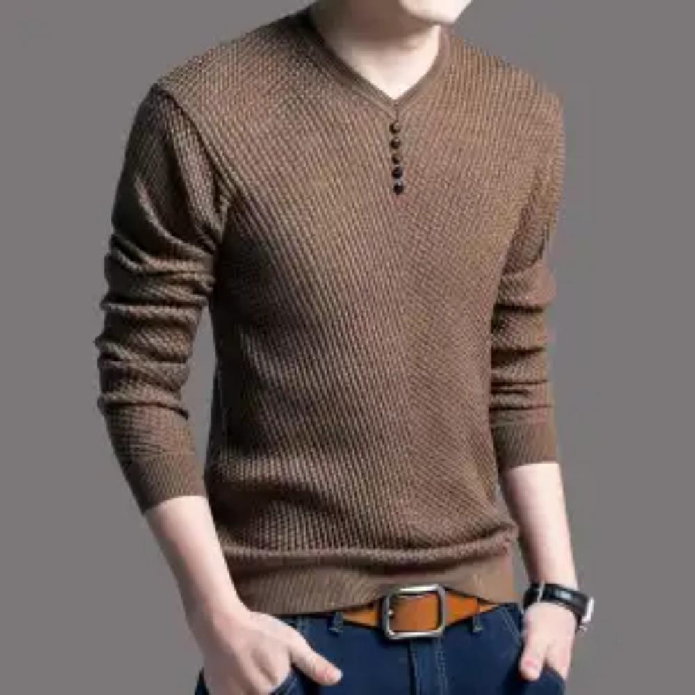 

Spring Autumn Men Long Sleeve Basic Striped Sweaters Fashion Korean Male Clothes Loose Bottoming Casual Knitted Pullovers Tops M коричневий