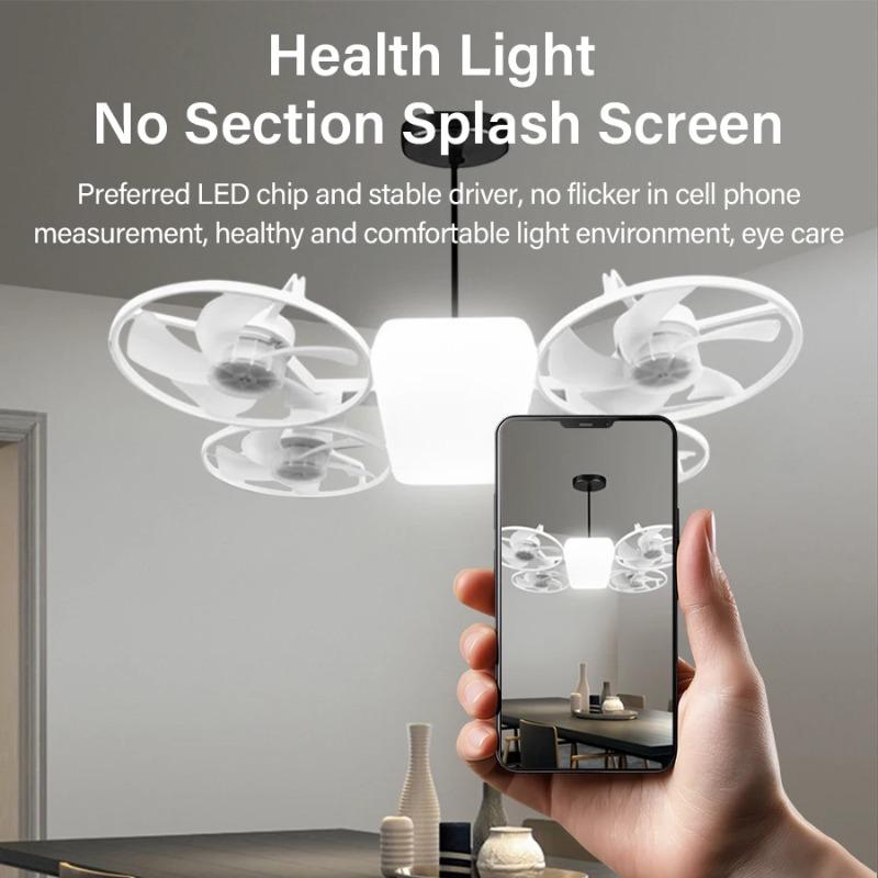 2 in 1 LED E27 Ceiling Fan Light AC 110-220V with Remote 3 Color Temp 3 Speeds Dimmable Adjustable for Bedroom Home Restaurant