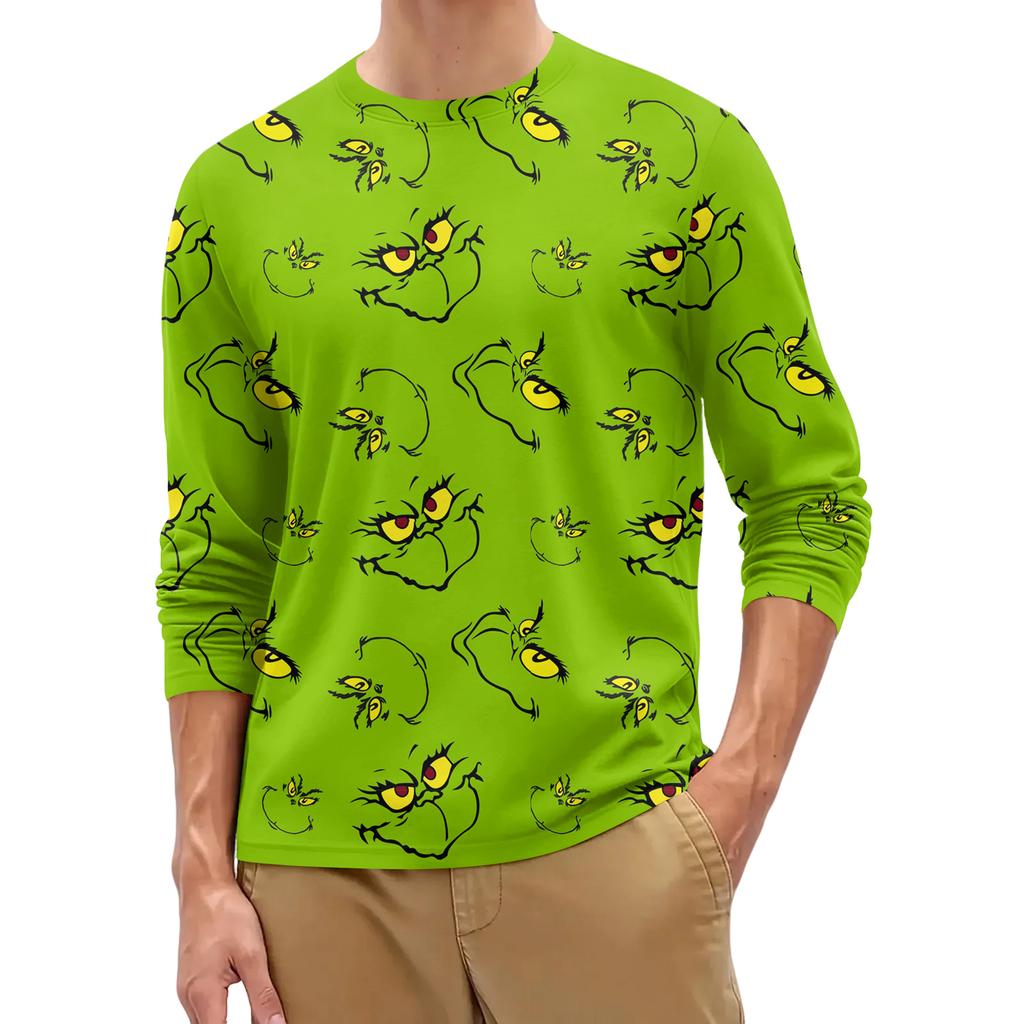 Men's Fashion Printed Round Neck Long Sleeve Bottoming Shirt Top