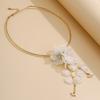 Creative Punk Torques Chain Necklace Women White Flower Drop Earrings Bridal Jewelry Set