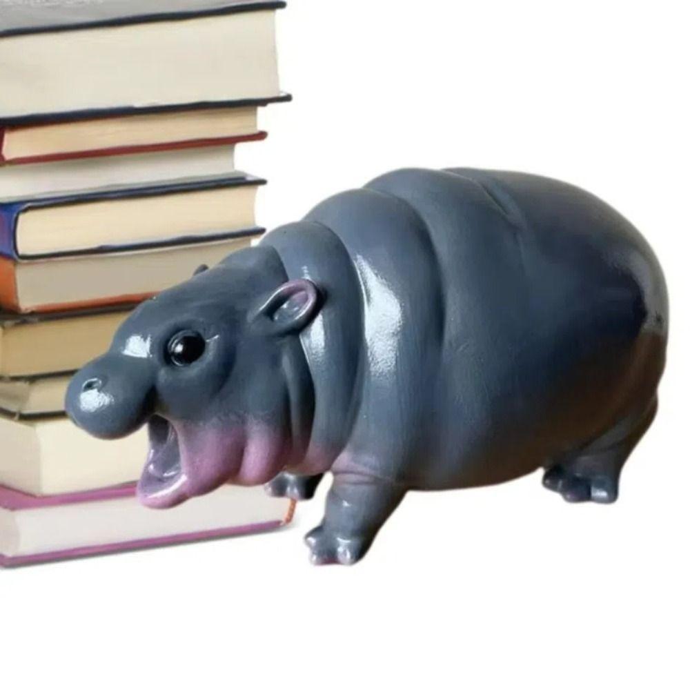 Mini Pygmy Hippopotamus Statue Lovely Hippo Resin Figurines Fans Collection