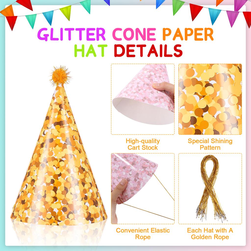 Pastel Birthday Party Hats For Kids Glitter Powder Rainbow Cone Kids Hats Pastel Rainbow Themed Paper Ha-Ts