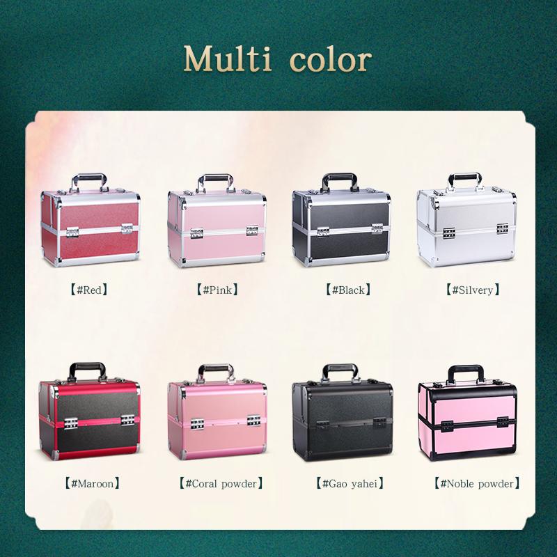 Portable Makeup Case Organizer Cosmetic Box Travel Makeup Storage Case with 4 Trays Lock for Craft Makeup Box