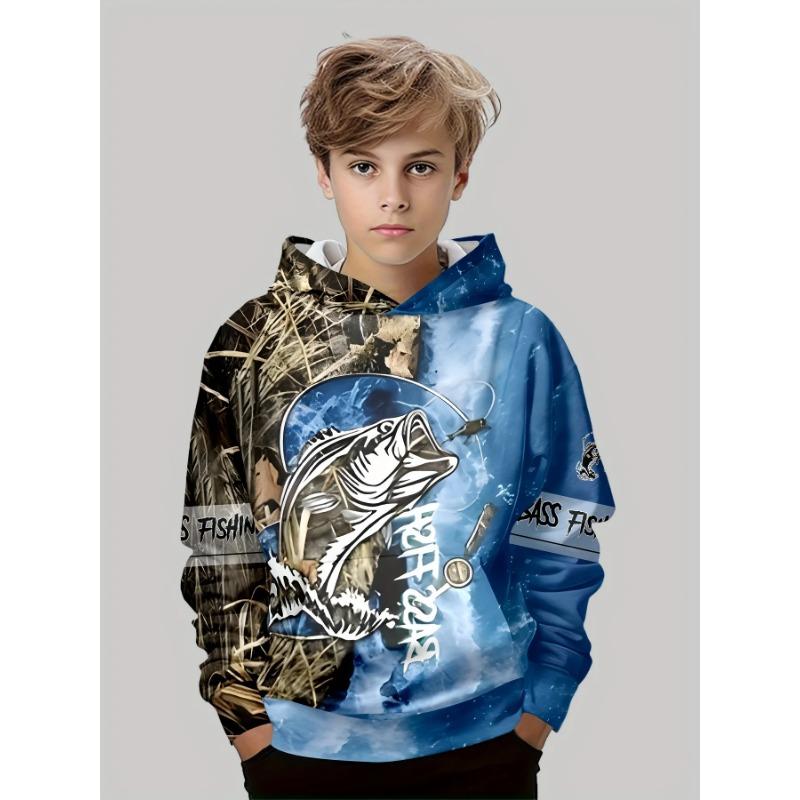 Autumn 3D Creative Fish Pattern Printed Hoodies Fashionable Casual Sports Long Sleeved Children's Boy Hooded Sweatshirts
