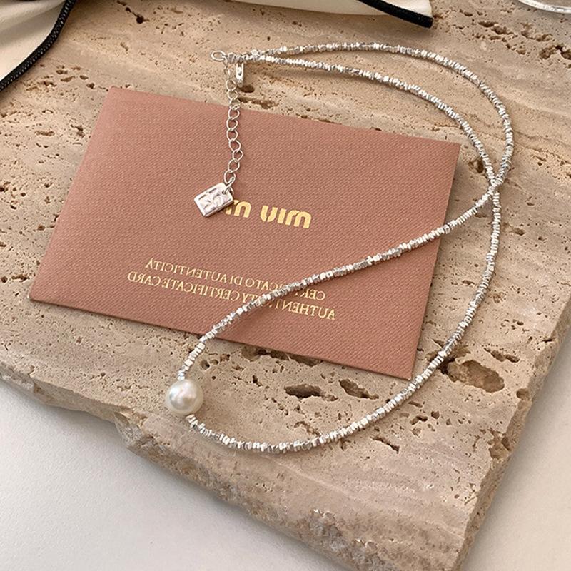 Shredded Metal Pearl Necklace, Niche Personality, Simple and Versatile Temperament, Neck Chain, Collarbone Chain