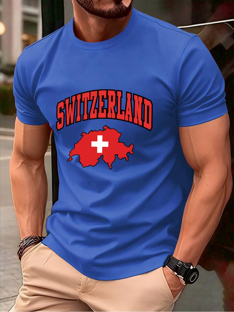 Switzerland Swiss Flag Prints Cotton TShirts Mens Summer Soft Oversized T Shirt ONeck Short Sleeve Tops Basic Male Clothes