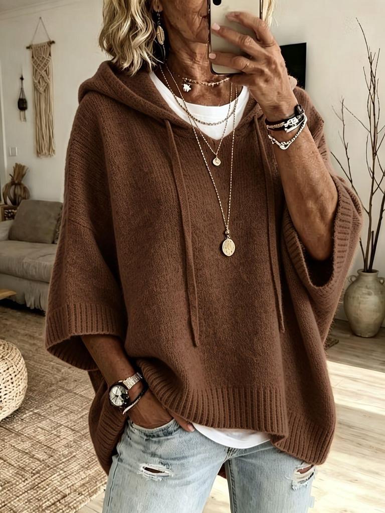 European and American Women's Hooded Knit Drawstring Sweatshirt Sweater - New Style Loose Woolen Outerwear 2026