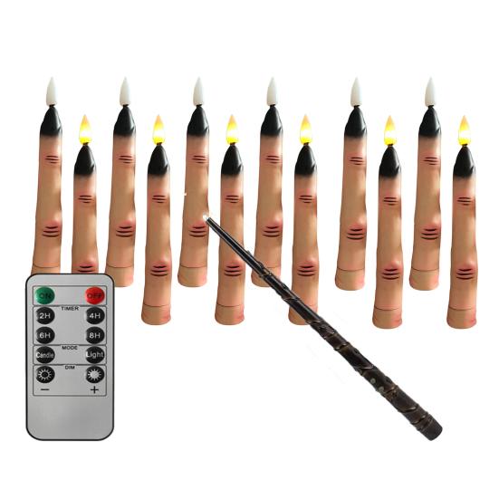 Halloween LED Finger Taper Candles Flameless Flickering Finger Candle Sticks Battery Operated Fake Candles with Remote for Holiday Home Decor