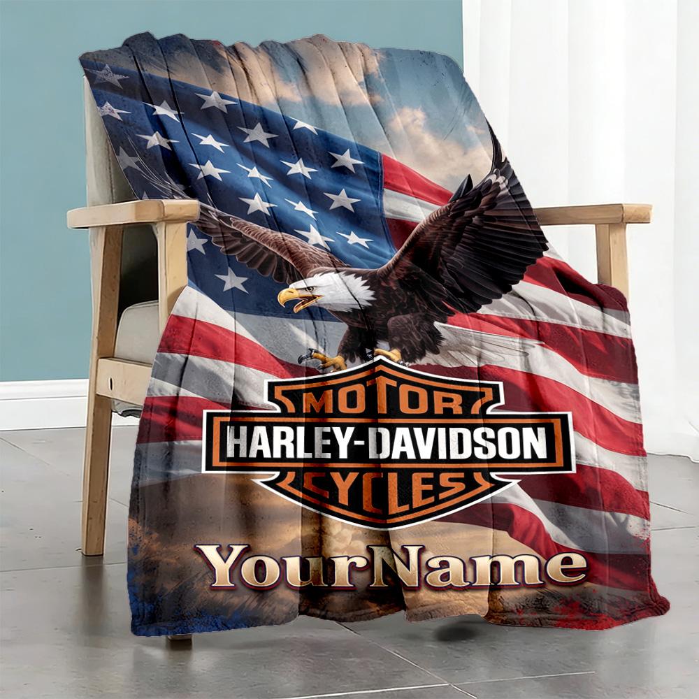 Motociclette Harley-Davidson Personalizza il Tuo Nome Coperta Accogliente Coperta Personalizzata Comfort Durevole Versatile per Riposo Letto Divano Spiaggia