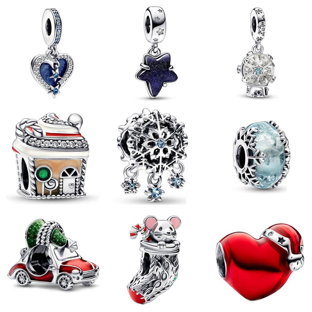 Weihnachten Rotes Rentier Murano Baumeln 925 Sterling Silber Charms passen Original 925 Perlen Armband Anhänger für Frauen Schmuck Geschenk