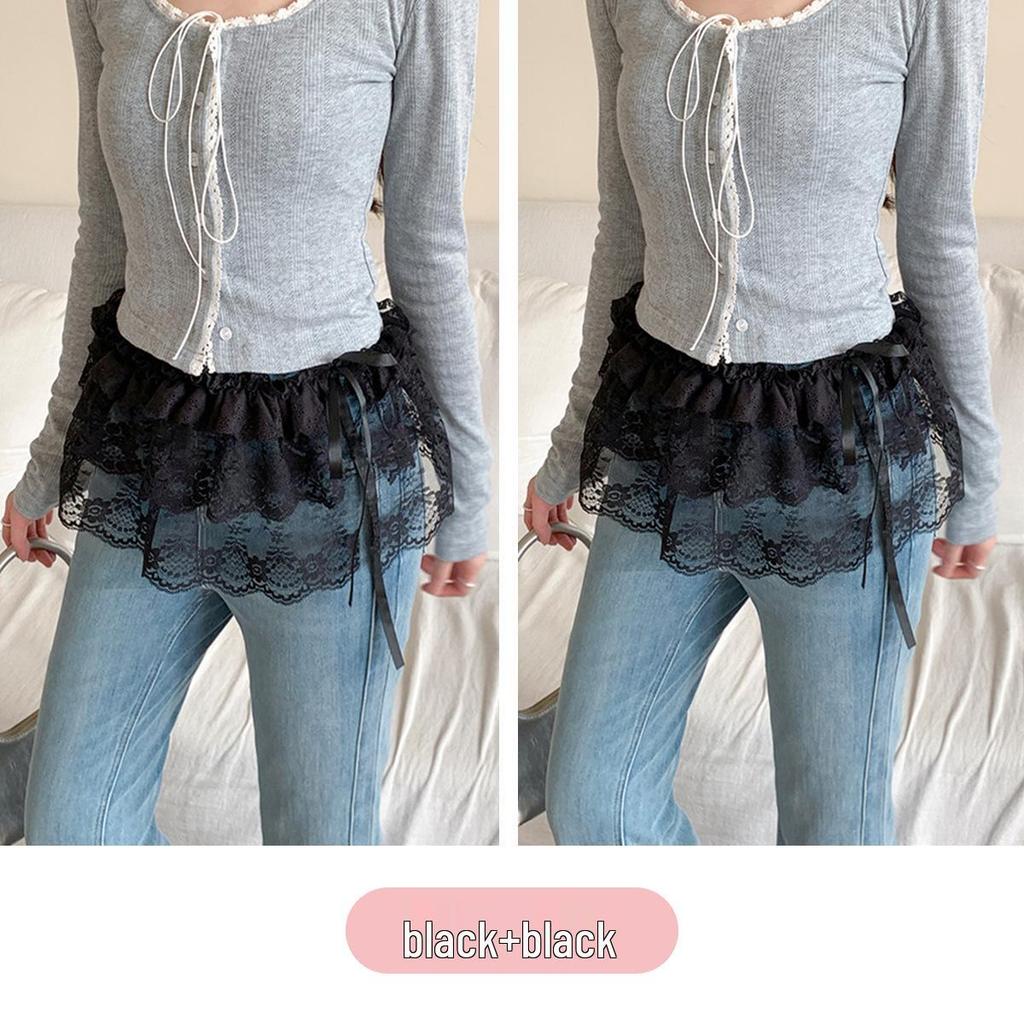 Lace Hem Layered Sweatshirt Skirt - Versatile White Short Skirt & Outerwear Piece