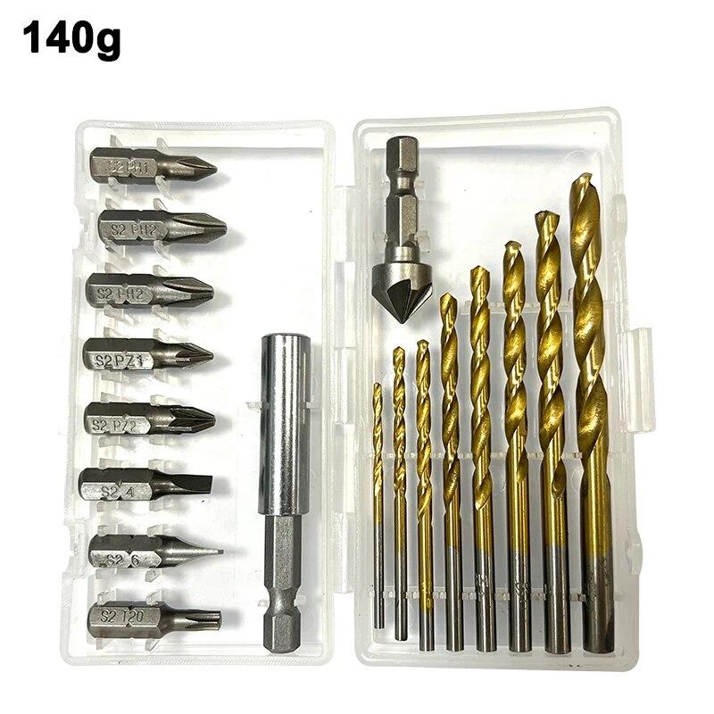 

18pc Electric Hand Drill Accessory Twist Drill Extension Rod Small Six Blade Countersunk Countersink Drill Bit Tool Set