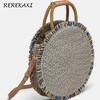Runde Quasten Damen Handtasche Sommer Stroh Strandtasche Handgemachte Schulter Umhängetasche Bohemian Gewebt Weiblich Designer Crossbody Tote