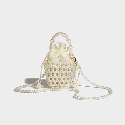 Trendy Pearl Bag for Women 2024 New Hollow Chain Handbag Basket Bucket Bag Crossbody Small Bag