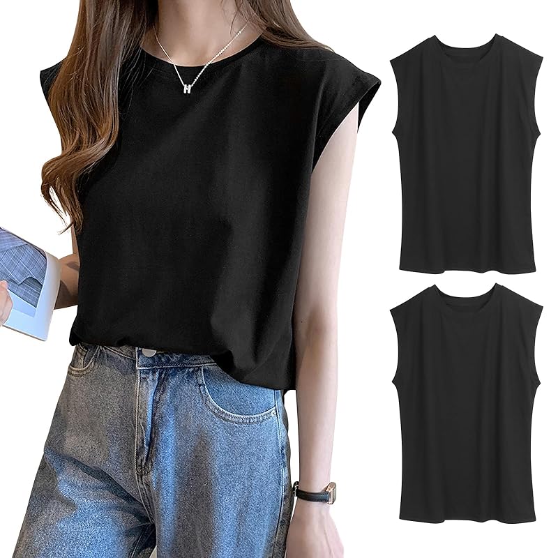 

[PALAME] tank top ladies T-shirt Plain color crew neck [Show off your slender arms, look relaxed, and coordinate freely] sleeveless t-shirt french