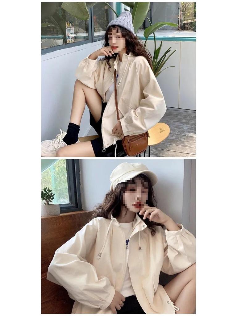 Autumn Winter Loose Fit Drawstring Jacket for Women - Korean College Style Casual Outerwear