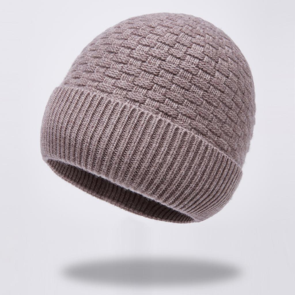 Autumn and winter new pure wool knitted hat warm hat men's fleece thickened adult hat men's cold hat
