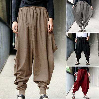 Men Bloomers Elastic Waist Drawstring Reinforced Pockets Harem Pants Hip Hop Style Loose Fit Street Dance Pants