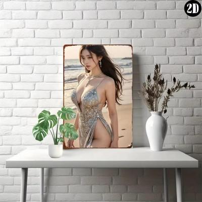 Anime Girl Metal Tin Sign Vintage Wall Decor 8x12 Inch Retro Beach Wall Art Gift