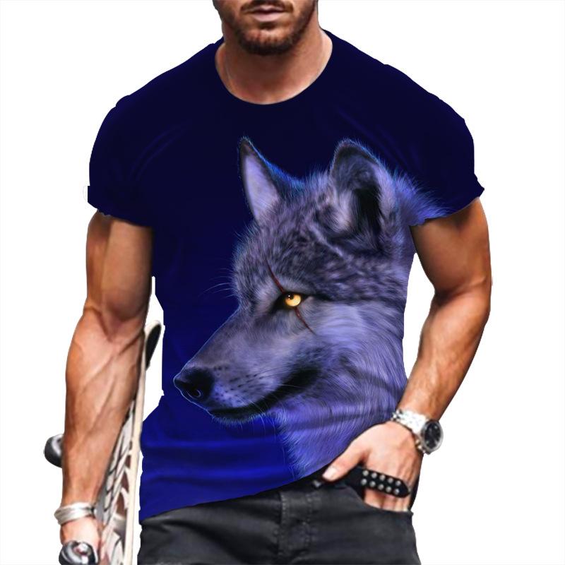 T-Shirt mit 3D-Buchstabendruck für Herren, Tier-T-Shirts, Wolf, große Größe, kurzärmelig, lässiges Oberteil für Herren
