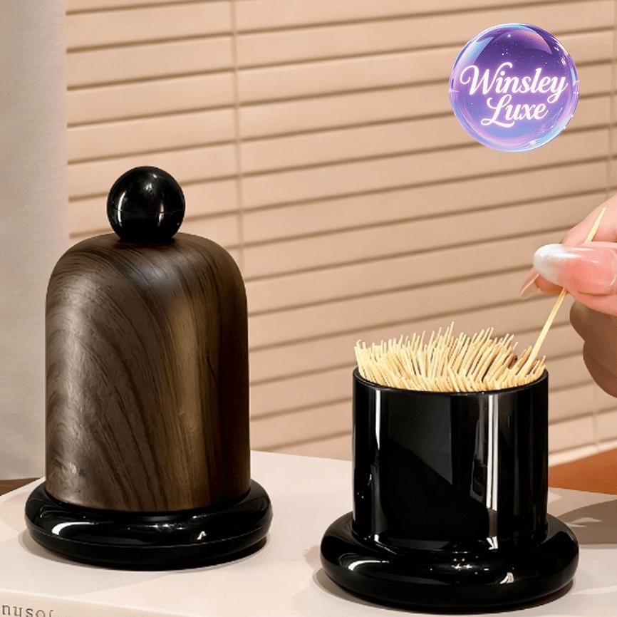 1Pc Elegant Walnut Wood Toothpick Holder with Ball Top - Solid Wood Design, High-End Decor for Living Room & Kitchen, Portable