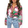 Foreign Trade European and American Women's Clothing Shirt Women's Spring and Autumn-Border Top Lapel Cardigan Printed Shirt Autumn Long Sleeve