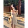 Elegant Party Mini Stain Dress Women Sleeveless Fairy Strap Dress Office Lady Vintage One Piece Dress Korean 2026 Summer