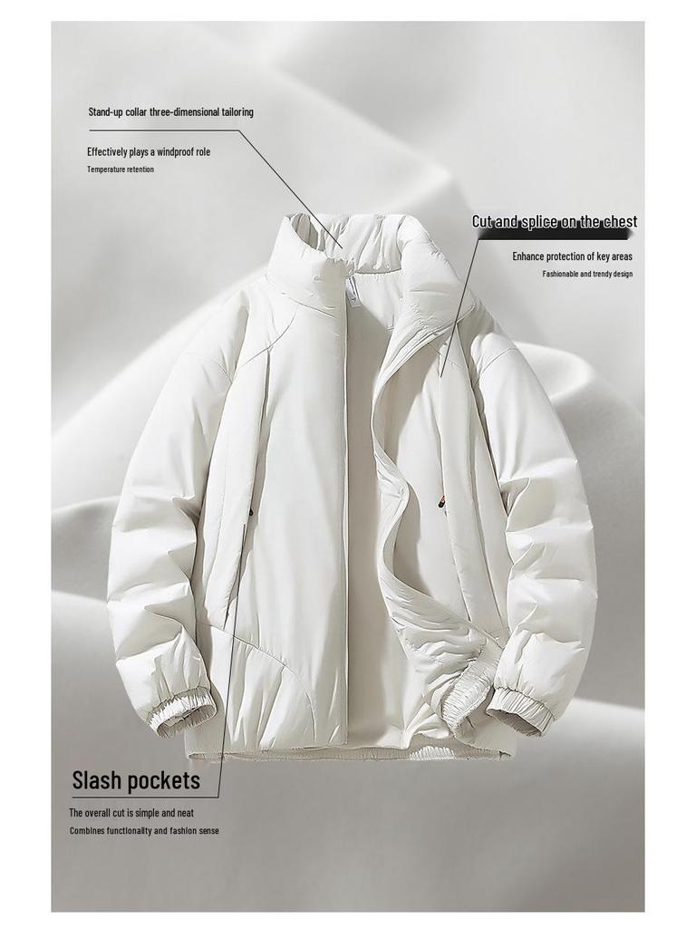 2025 Thickened Winter Cotton Jacket: Casual Solid Color, Stand Collar, Korean Style