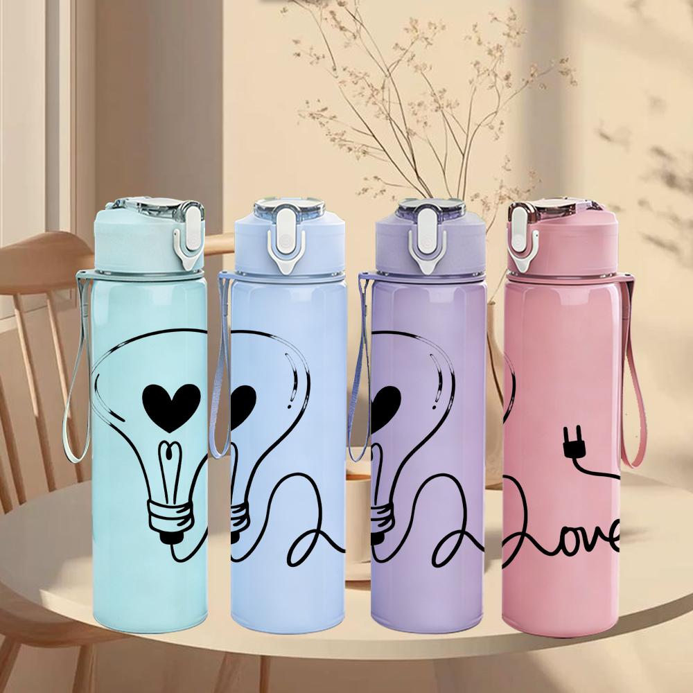 1PC Light Bulb Love Wire Graphic,750ml Color Plastic Sports Water Bottle,Leakproof Flip Straw Lid,Suitable for Sports Office Home Use