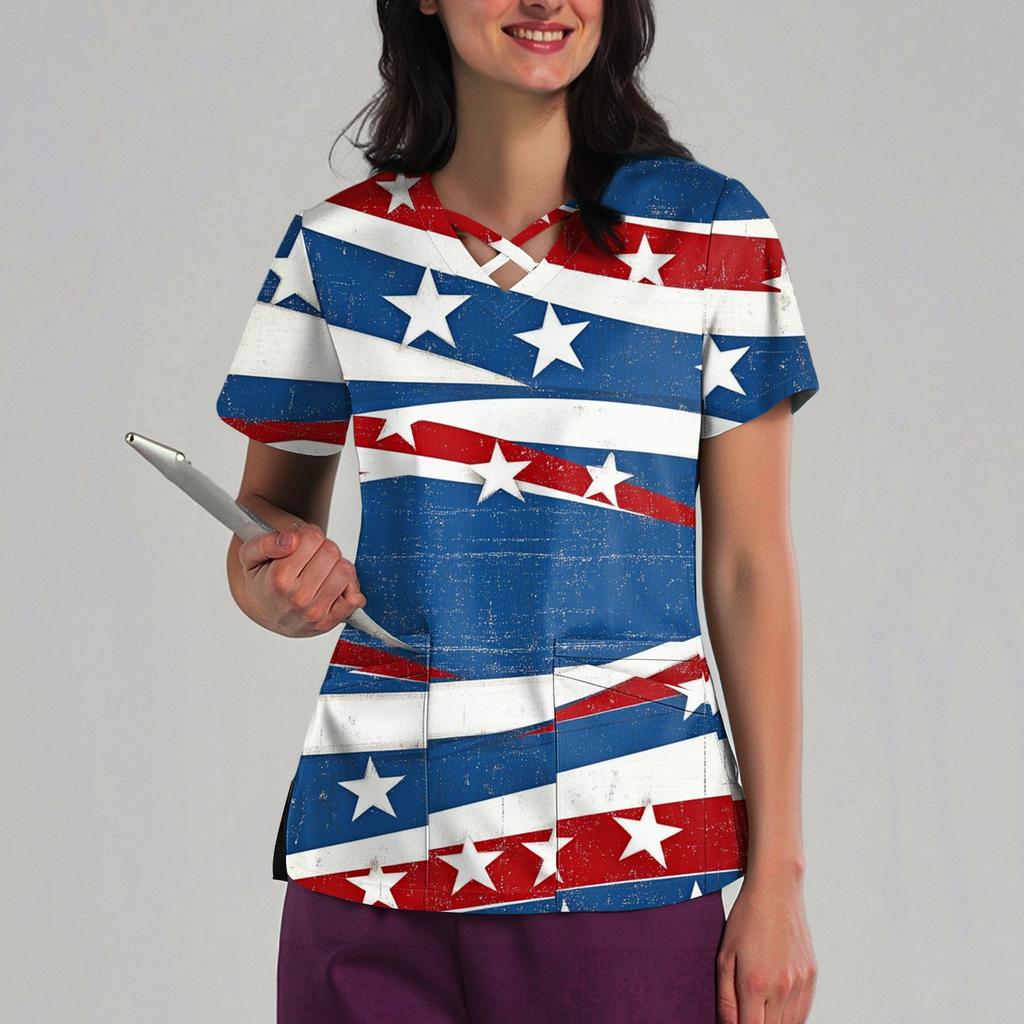 Women's Loose Independence Day Printed Top Short Sleeve T-shirt Pullover