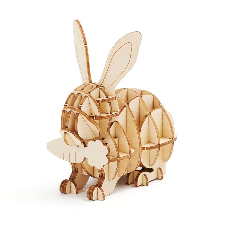

ki-gu-mi Rabbit - A 3D wooden puzzle and DIY craft kit for kids and adults alike - educational toy for boys and girls - a great 3D art piece and a
