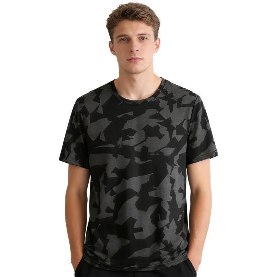 Мужская футболка с круглым вырезом, коротким рукавом, стандартного кроя, быстросохнущая, эластичная, повседневная, уличная XL чёрный