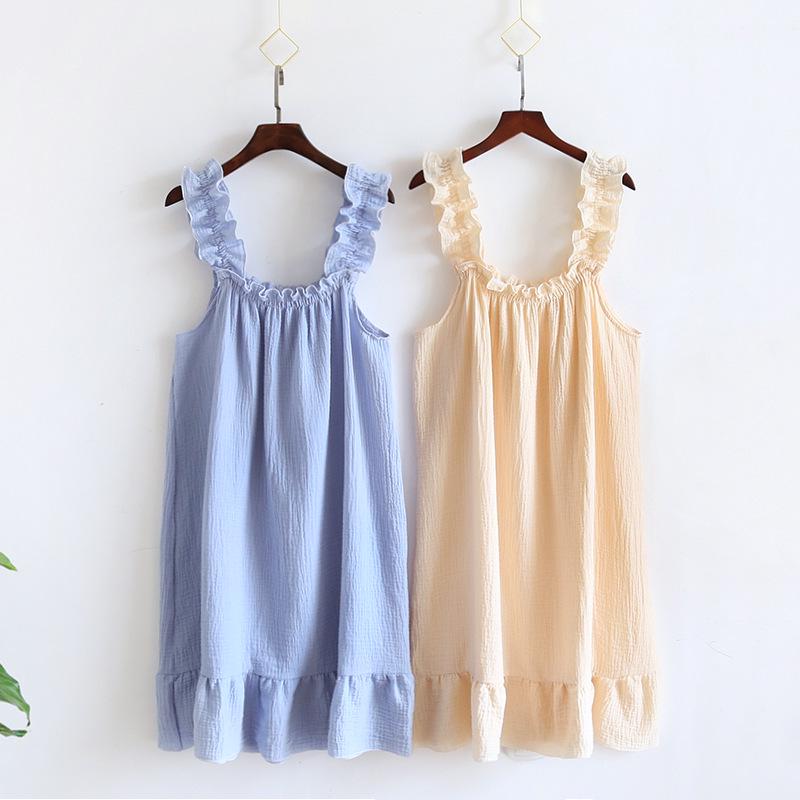 Women's Summer Cotton Spaghetti Strap Nightgown - Sweet, Cute, and Loose Mid-Length Dress for Homewear